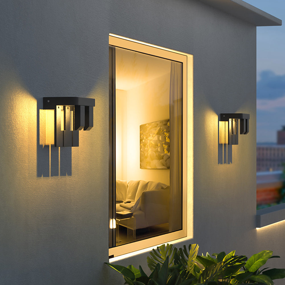 Sidilek Modern Minimallist Metal Solar Outdoor Garden/Yard Wall Lamp, Black