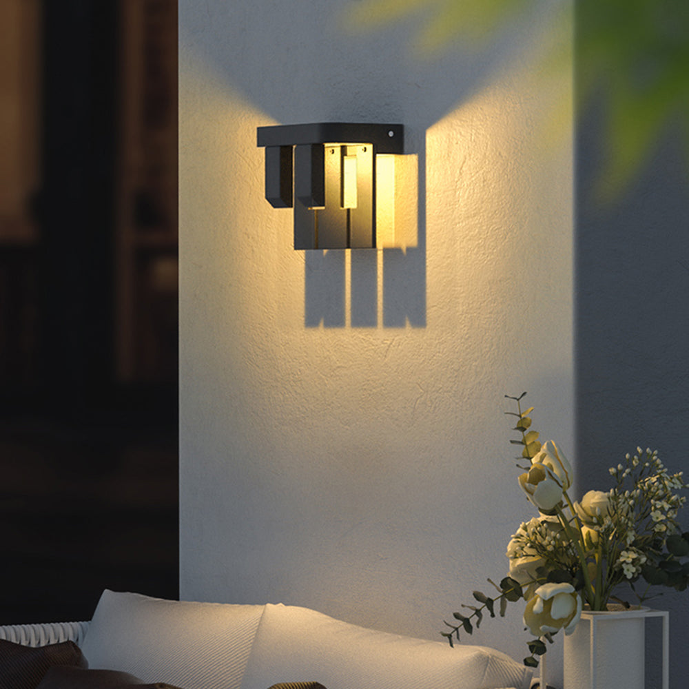 Sidilek Modern Minimallist Metal Solar Outdoor Garden/Yard Wall Lamp, Black