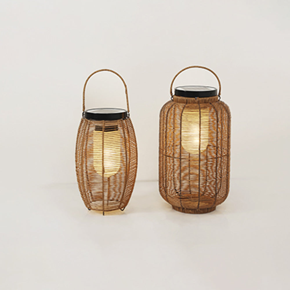 Hinasul Retro Lantern Metal/Rattan Floor Lamp, Wood Color