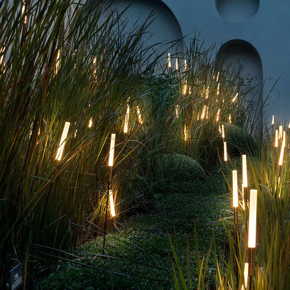 Garotat Modern Metal Reed Solar Outdoor Black Post Light
