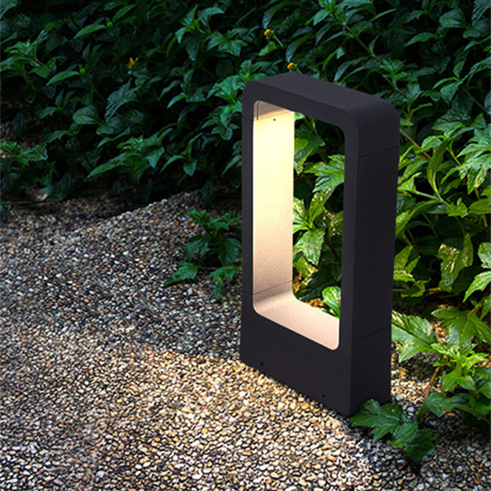 Dotagik Modern Metal Hollow Rectangle Outdoor Path Light, Black