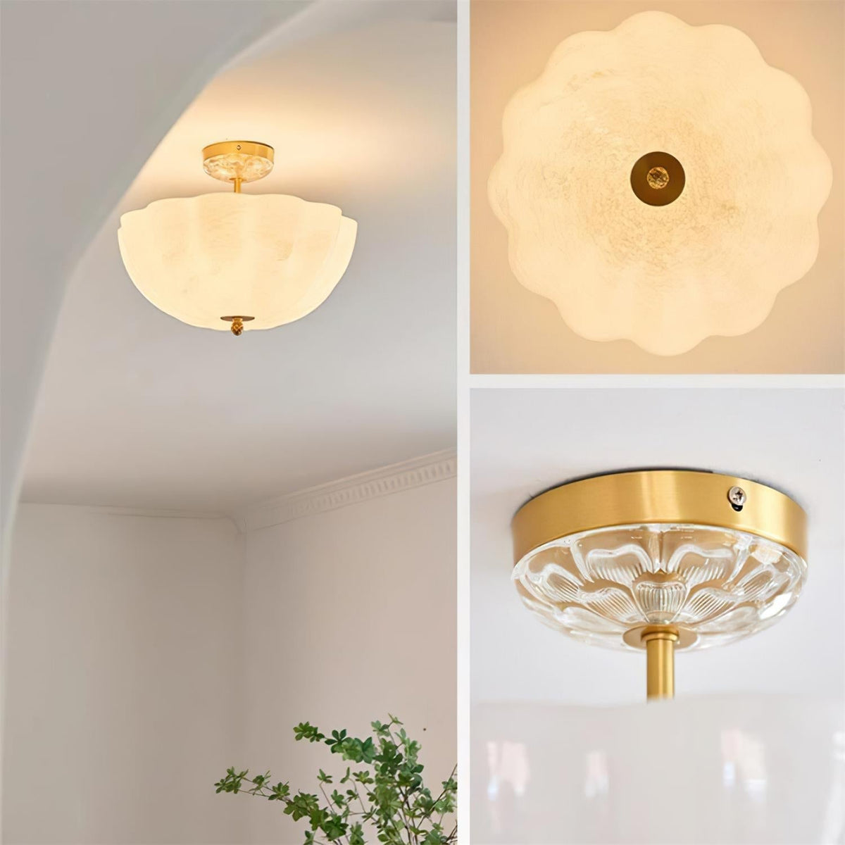 Cava Ceiling Light Brass and Glass with Elegant Petal Silhouette Modern
