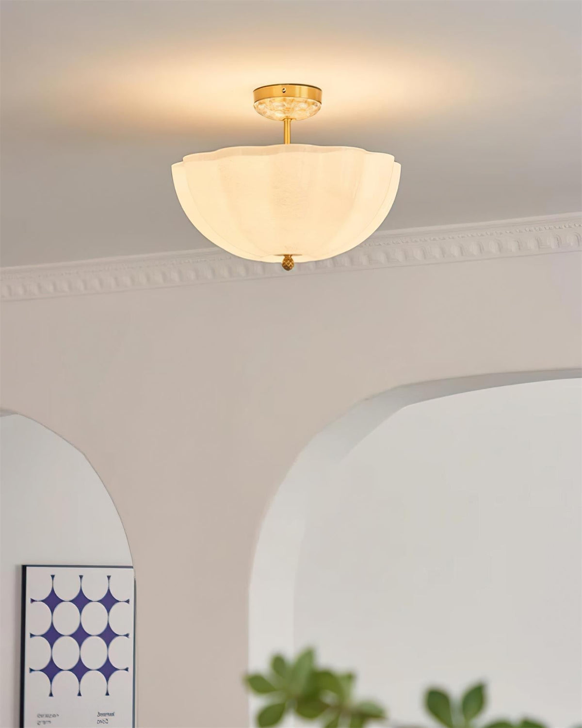 Cava Ceiling Light Brass and Glass with Elegant Petal Silhouette Modern