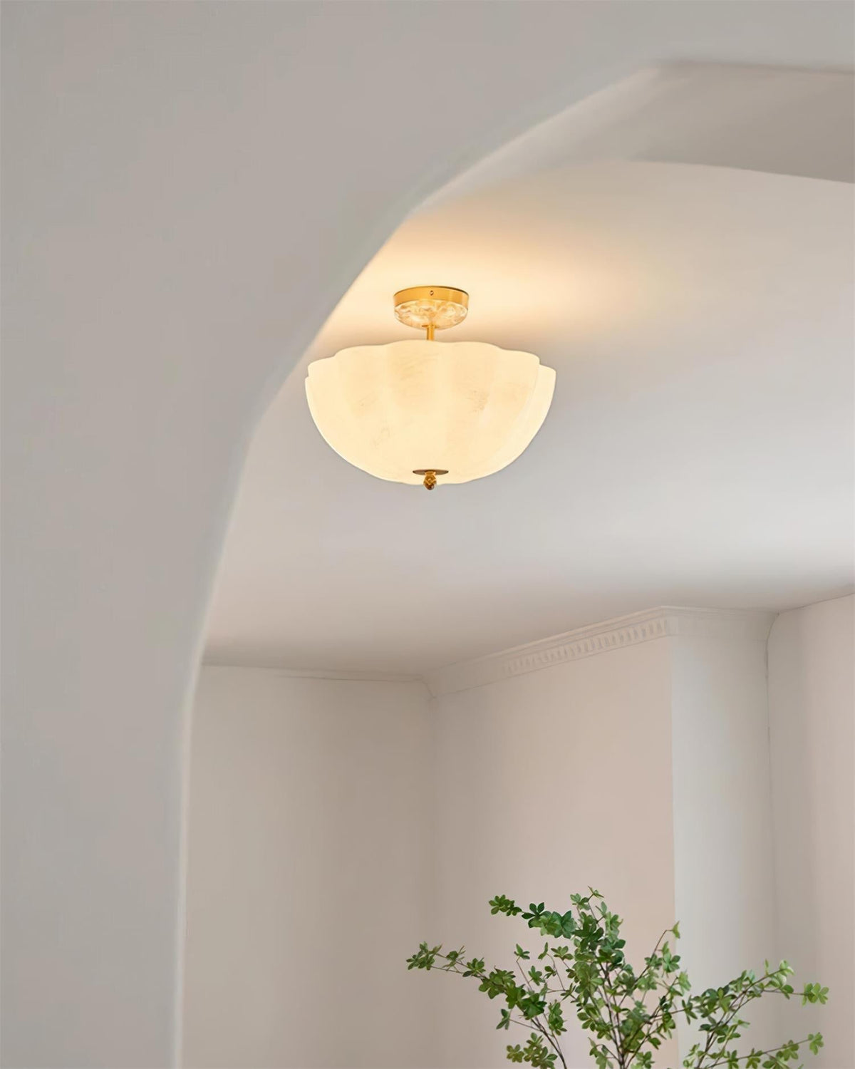 Cava Ceiling Light Brass and Glass with Elegant Petal Silhouette Modern