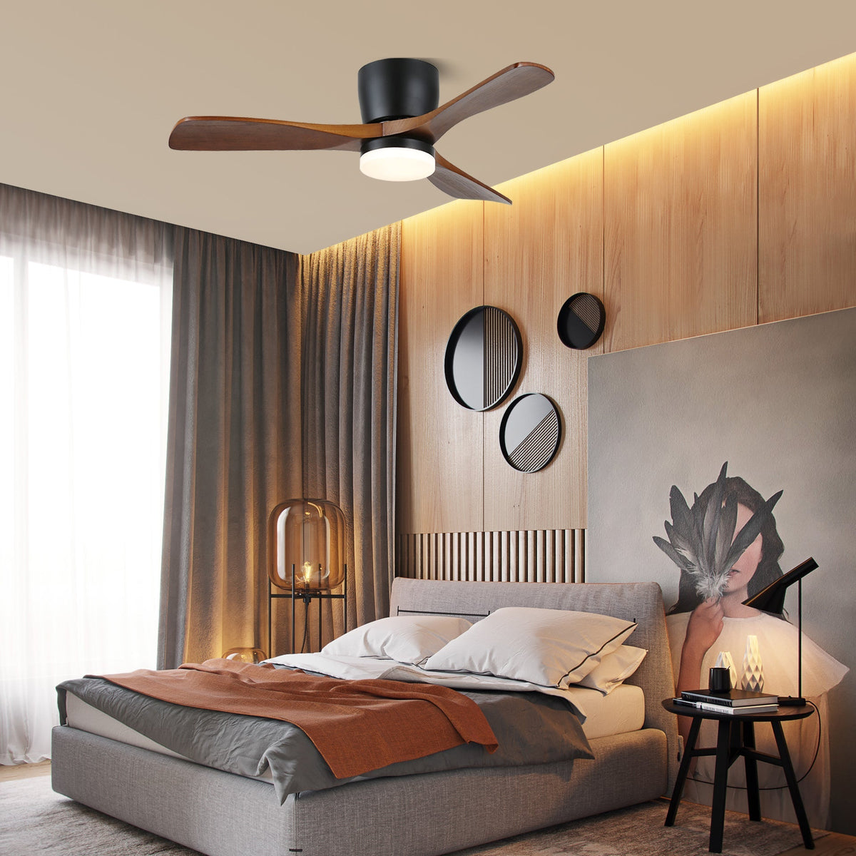 Brinor Minimalist Wood Ceiling Fan Light