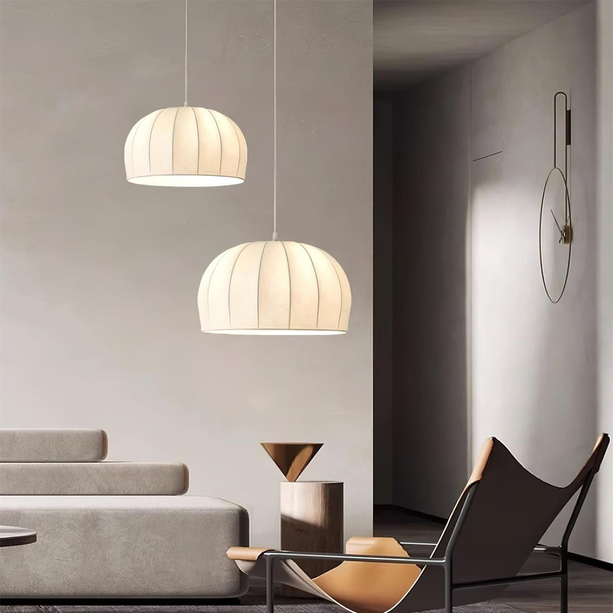 Fioeina White Fabric Dome Pendant Light