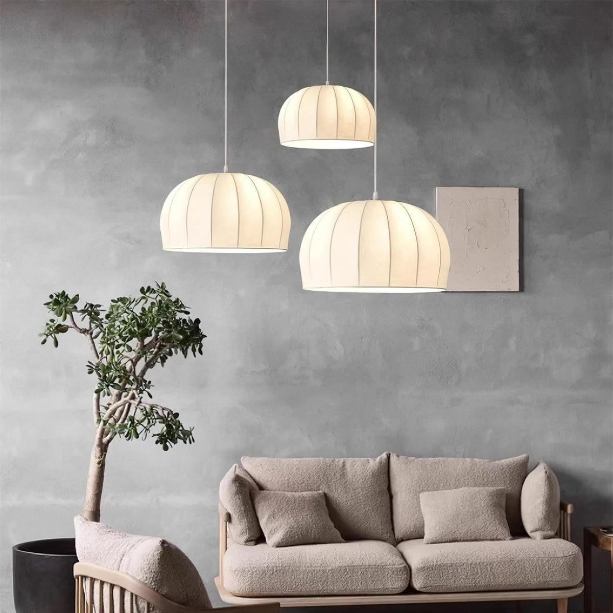 Fioeina White Fabric Dome Pendant Light