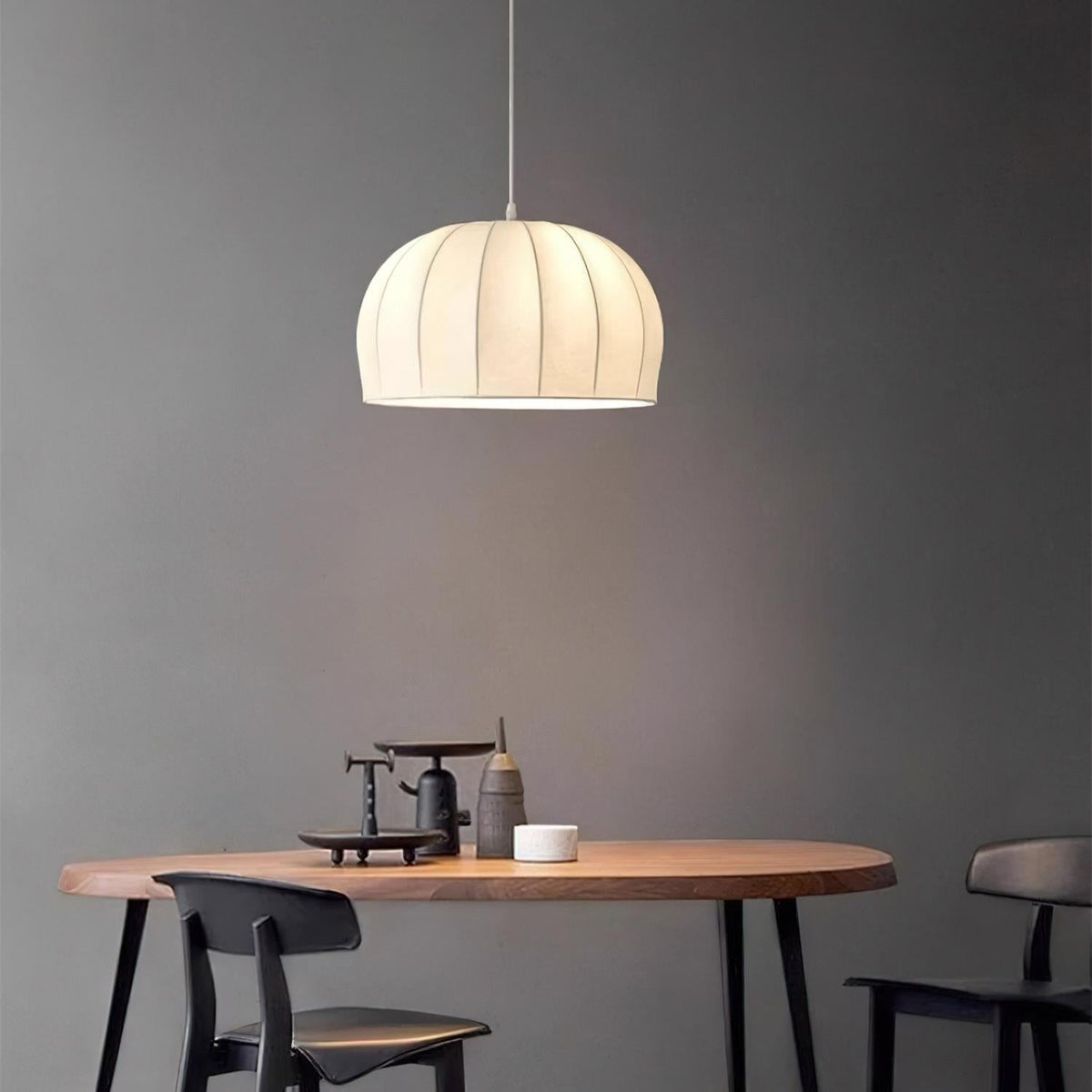 Fioeina White Fabric Dome Pendant Light