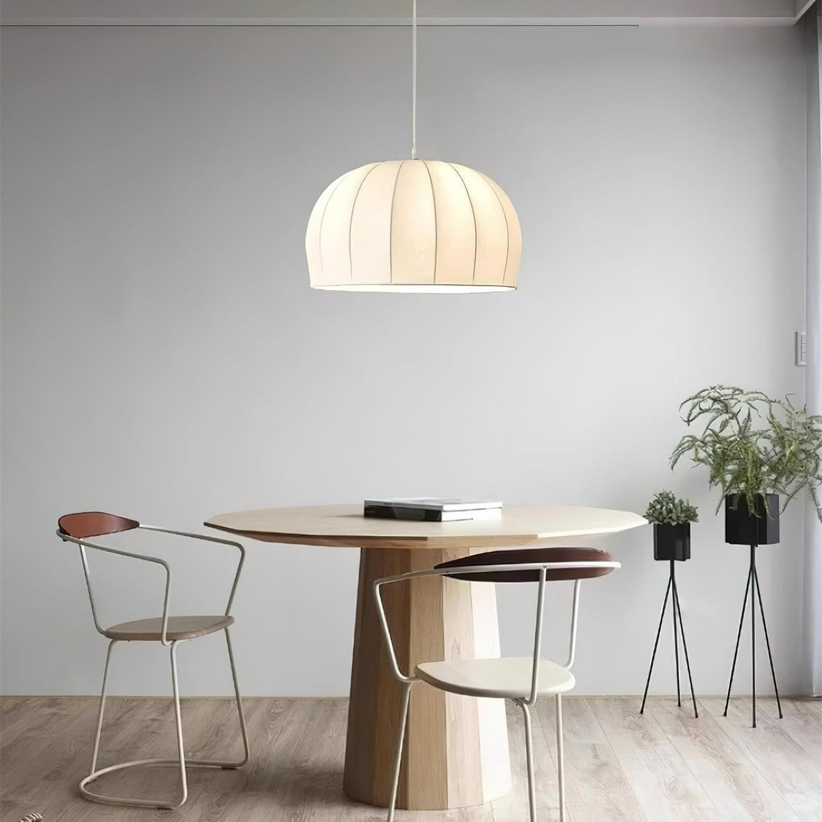 Fioeina White Fabric Dome Pendant Light