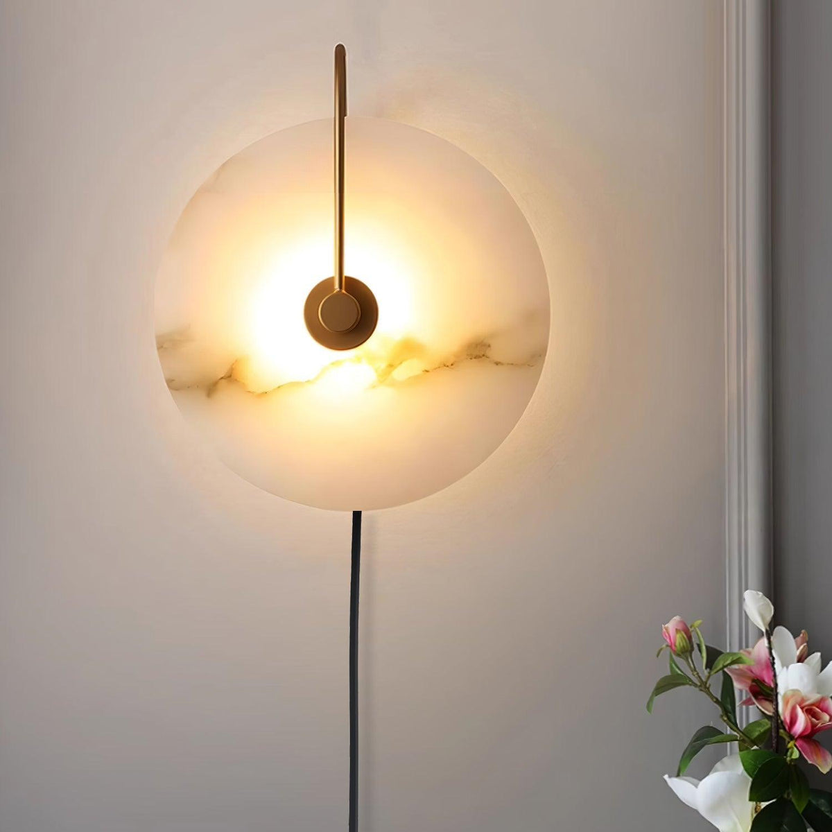 Albeaine Alabaster Globe Plug Wall Lamp