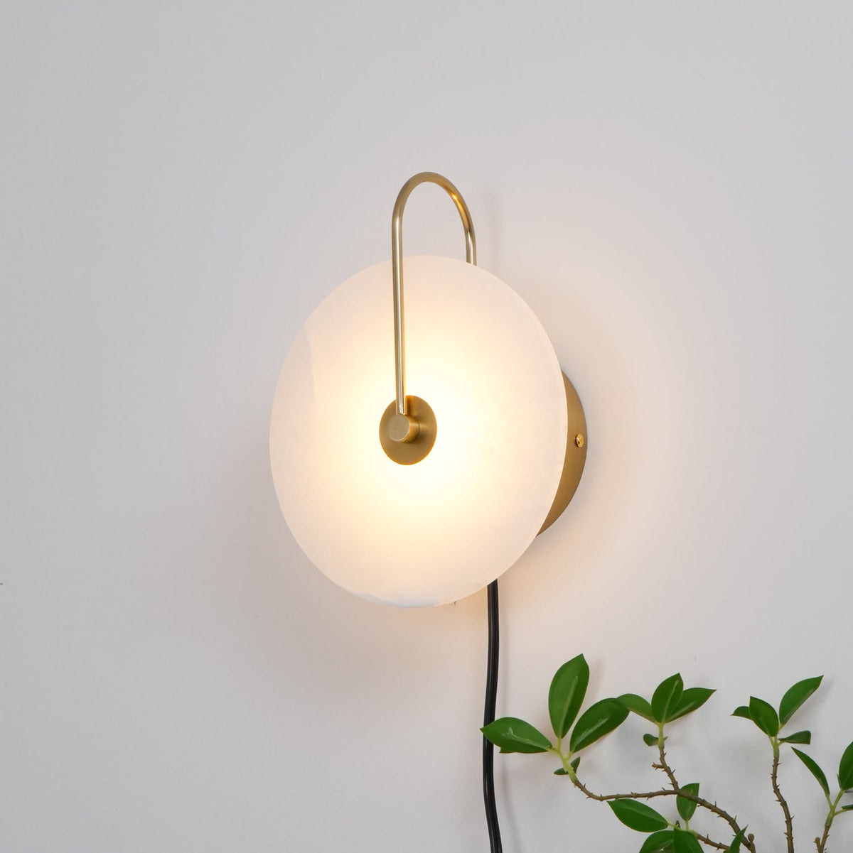 Albeaine Alabaster Globe Plug Wall Lamp