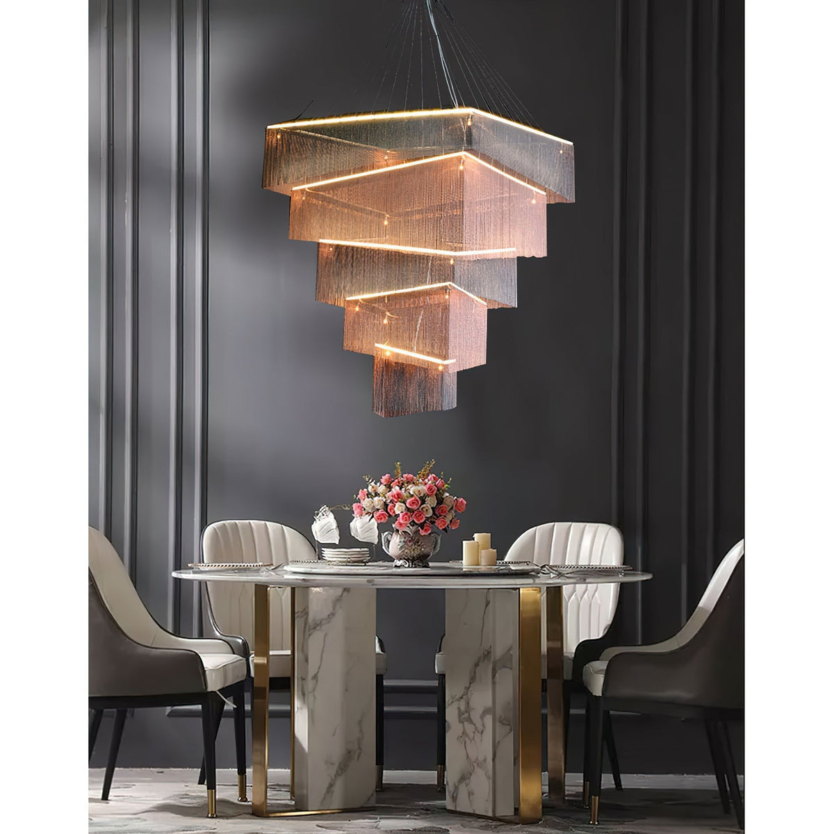 Caeluvyn Postmodern Chain Tassel Metal Chandelier