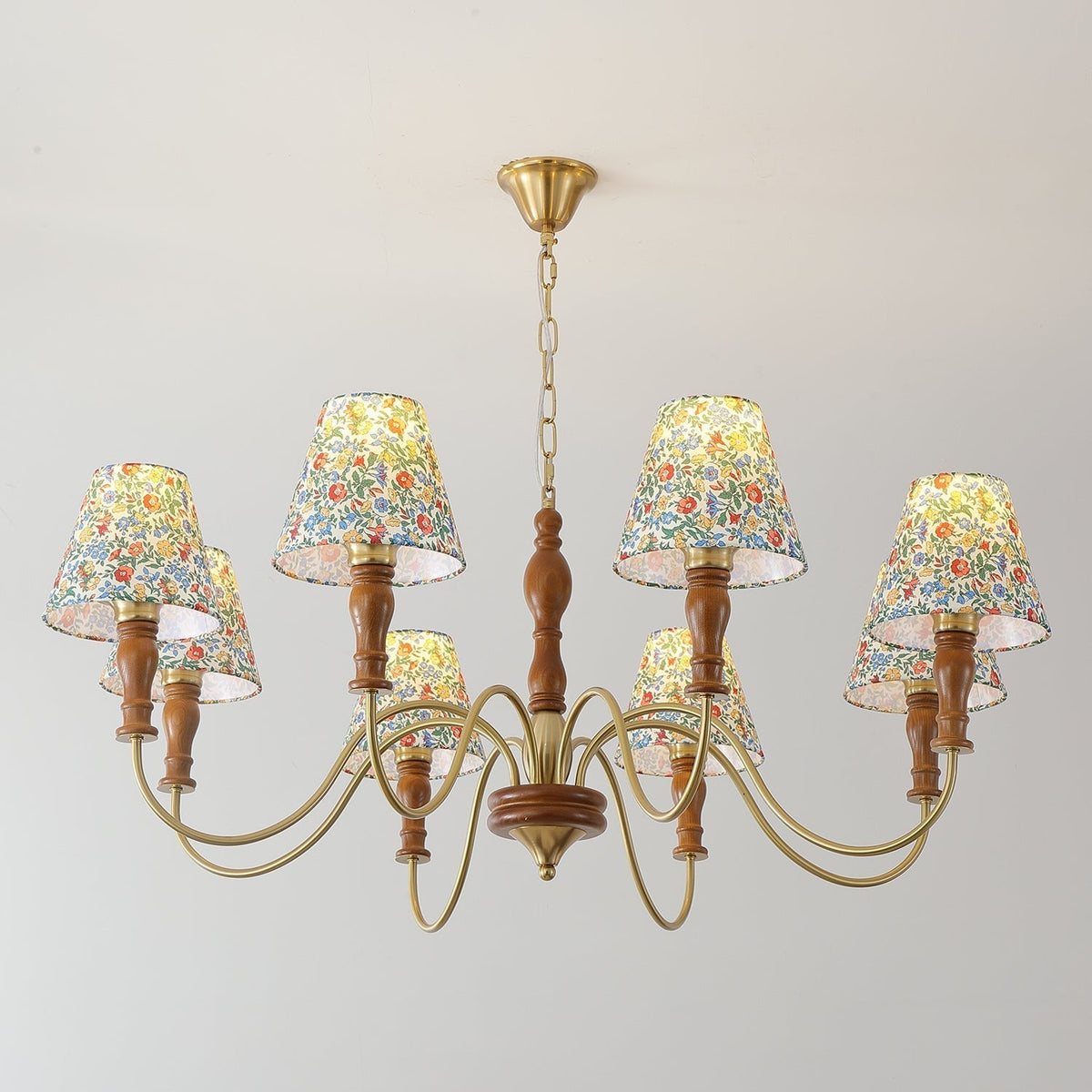 Florinda Floral Fabric Shade Chandelier with Wooden Arms