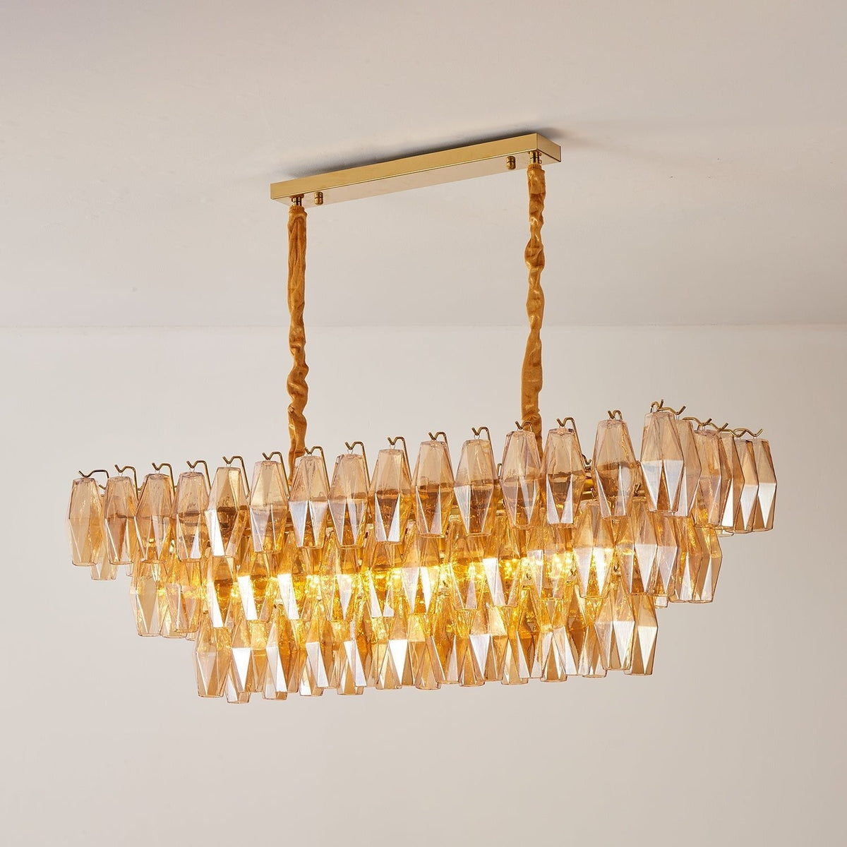 Lioraiel Chandelier Amber Prism Glass Rectangular Layered