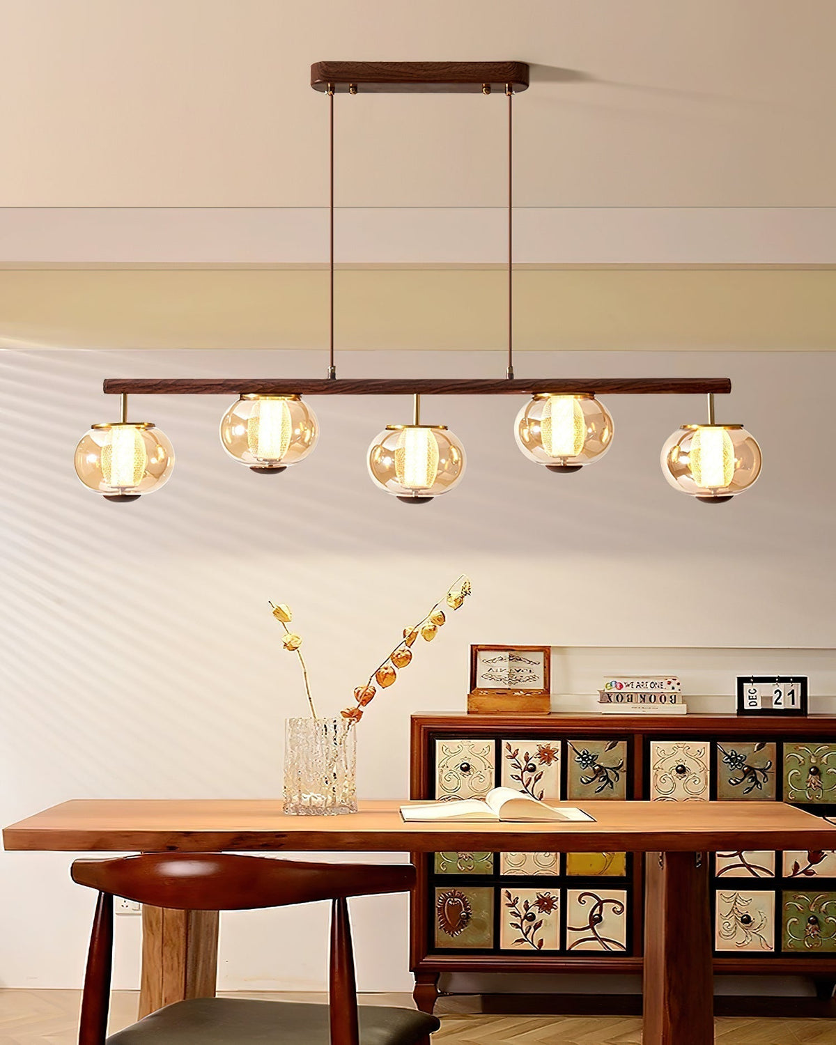 Alviora Pendant Lamp Wood Glass Linear Japandi