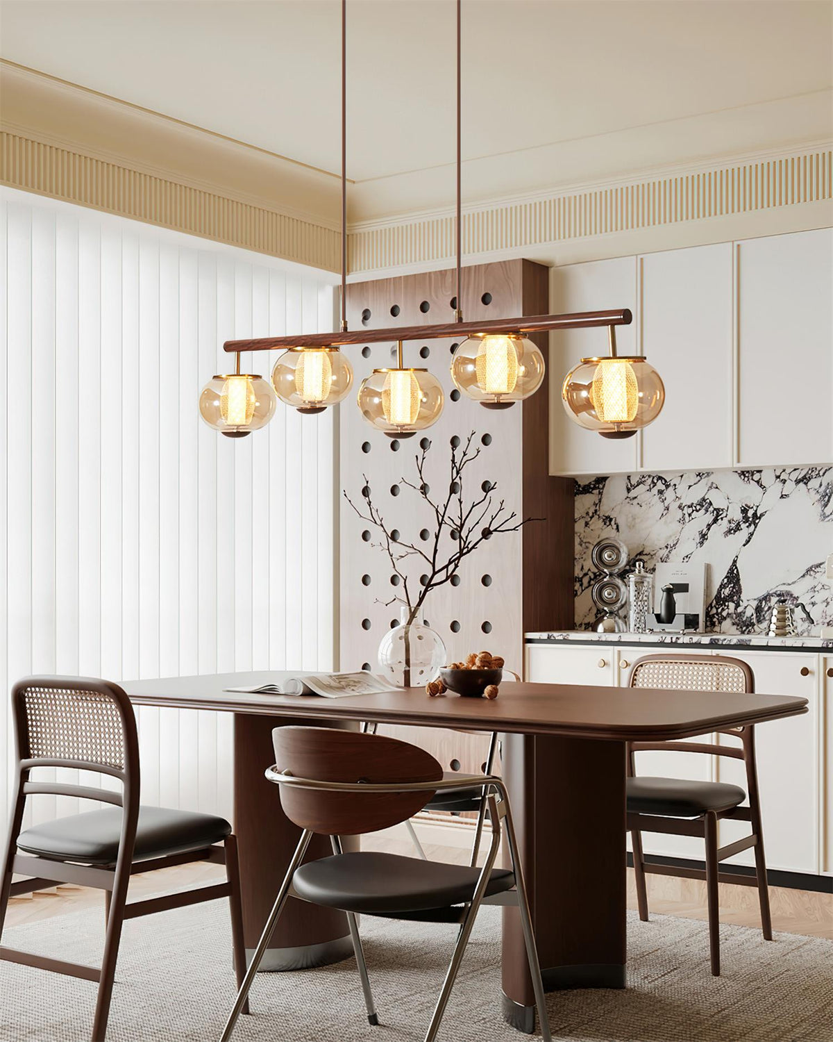 Alviora Pendant Lamp Wood Glass Linear Japandi