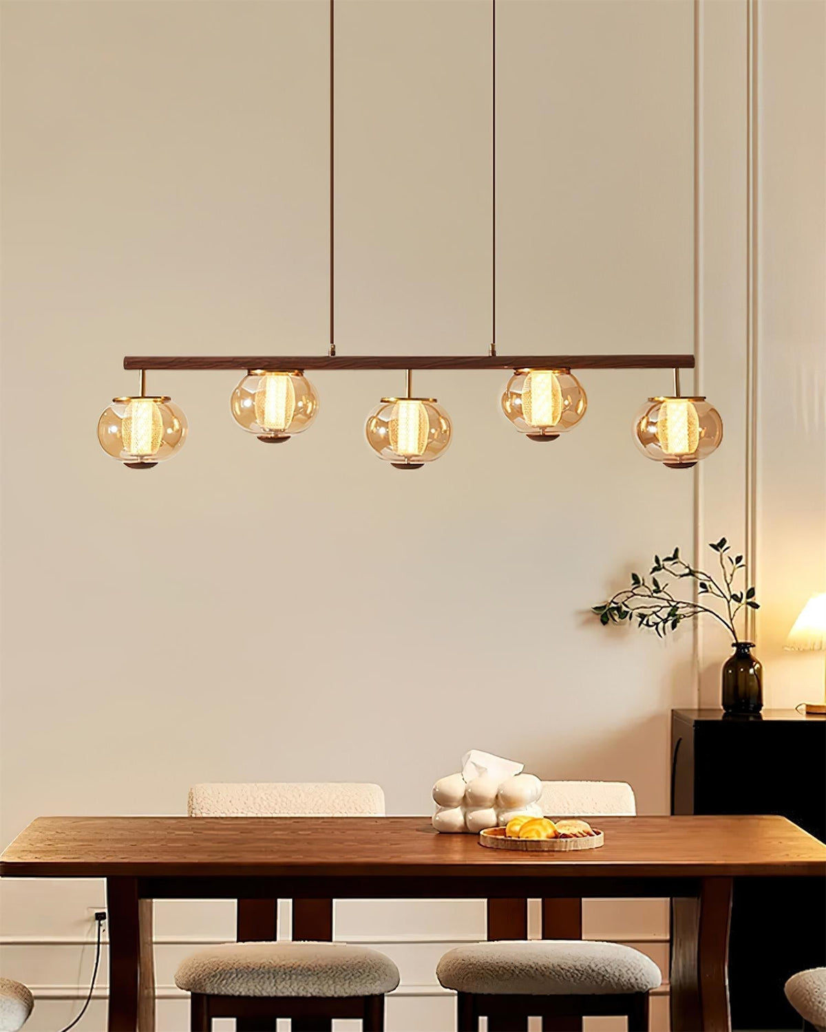 Alviora Pendant Lamp Wood Glass Linear Japandi