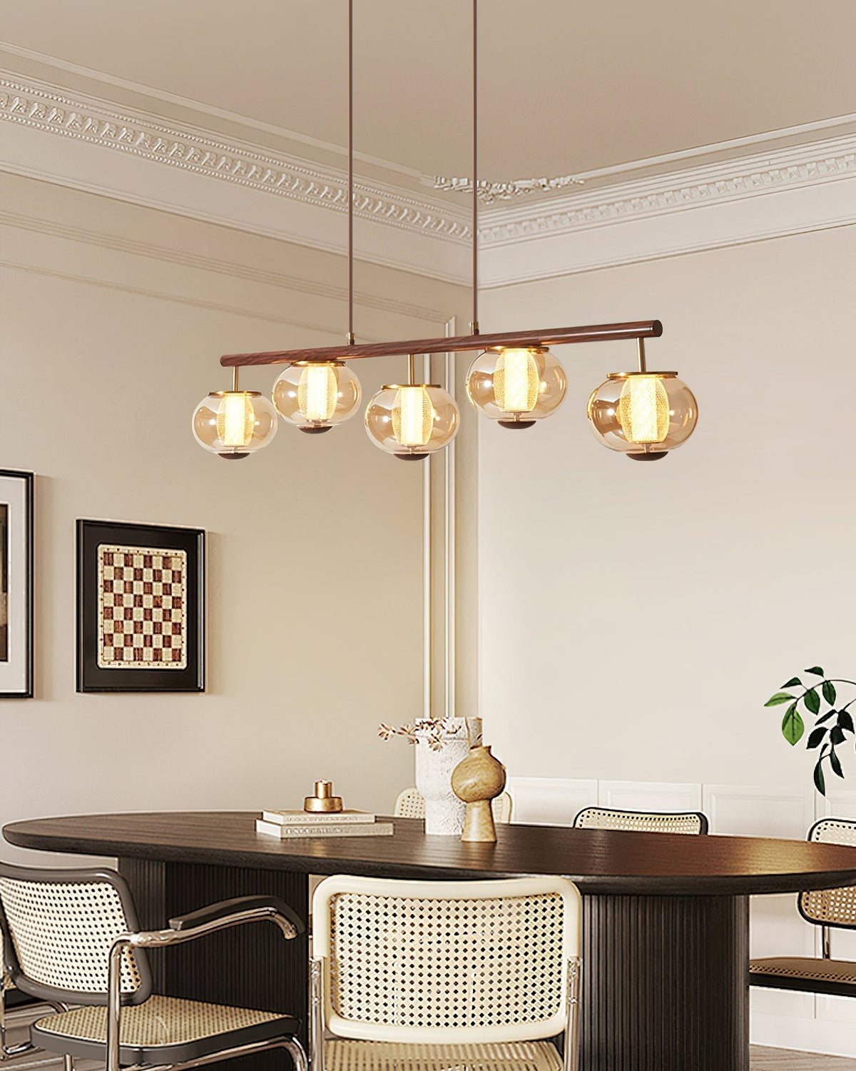 Alviora Pendant Lamp Wood Glass Linear Japandi