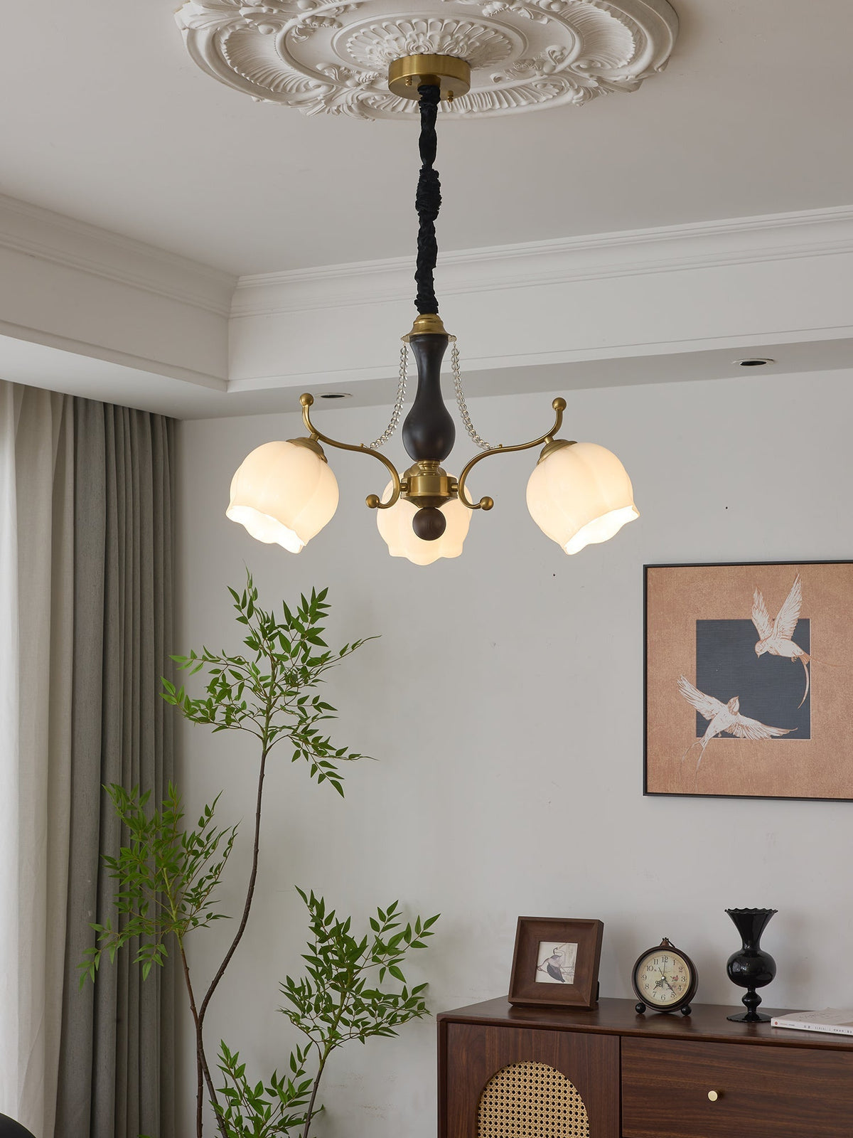 Elvorine Chandelier Wood Glass Vintage