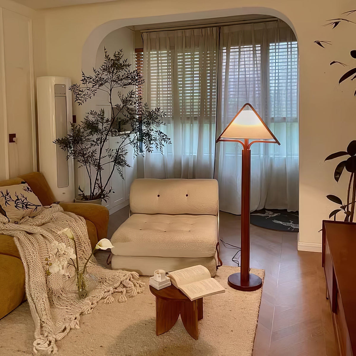 Ersolan Triangular Wood & Fabric Floor Lamp