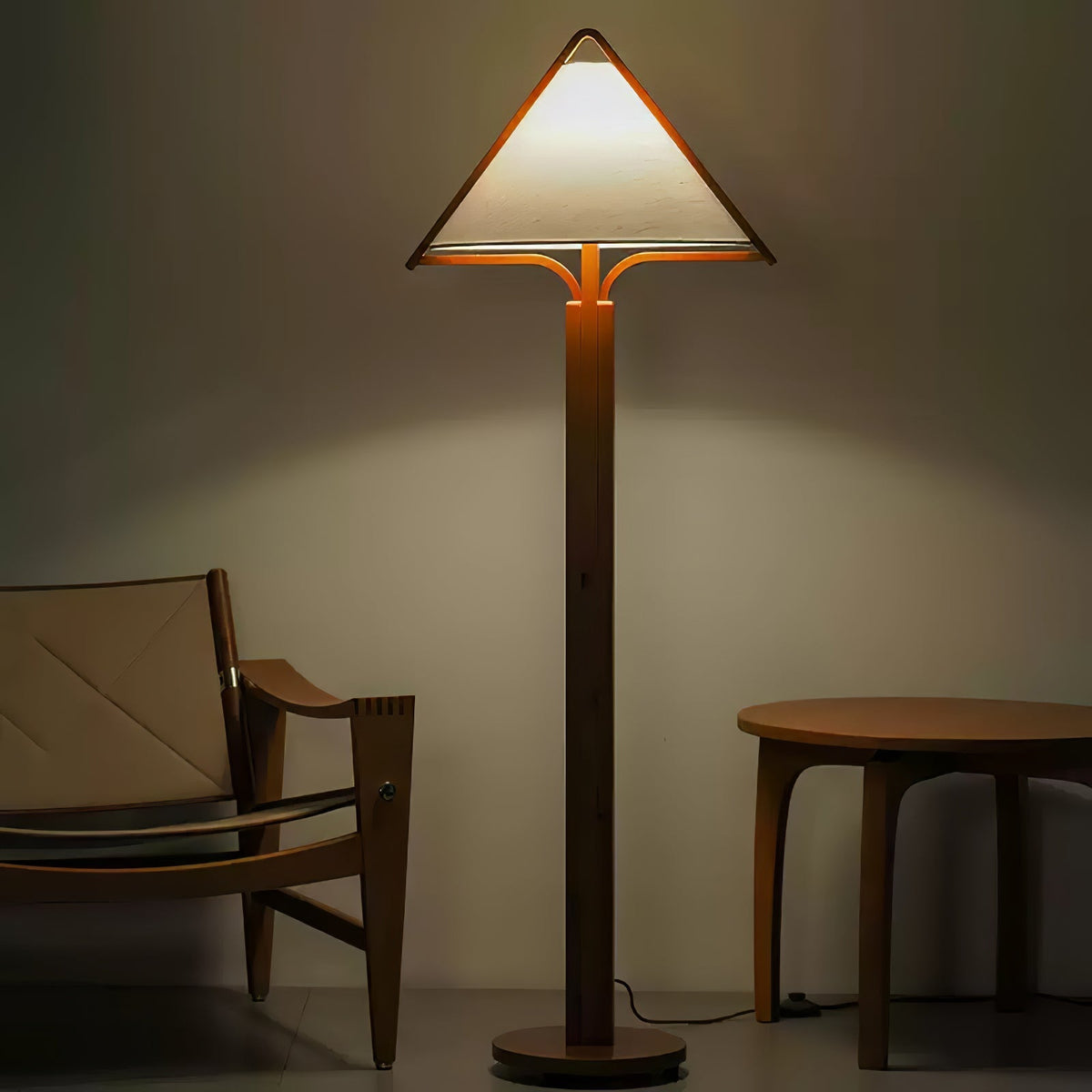 Ersolan Triangular Wood & Fabric Floor Lamp