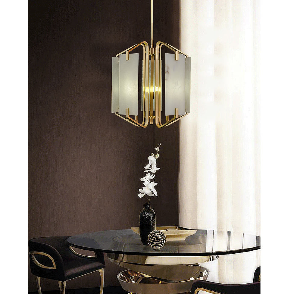Plotuvys Postmodern Luxury Brass Alabaster Chandelier