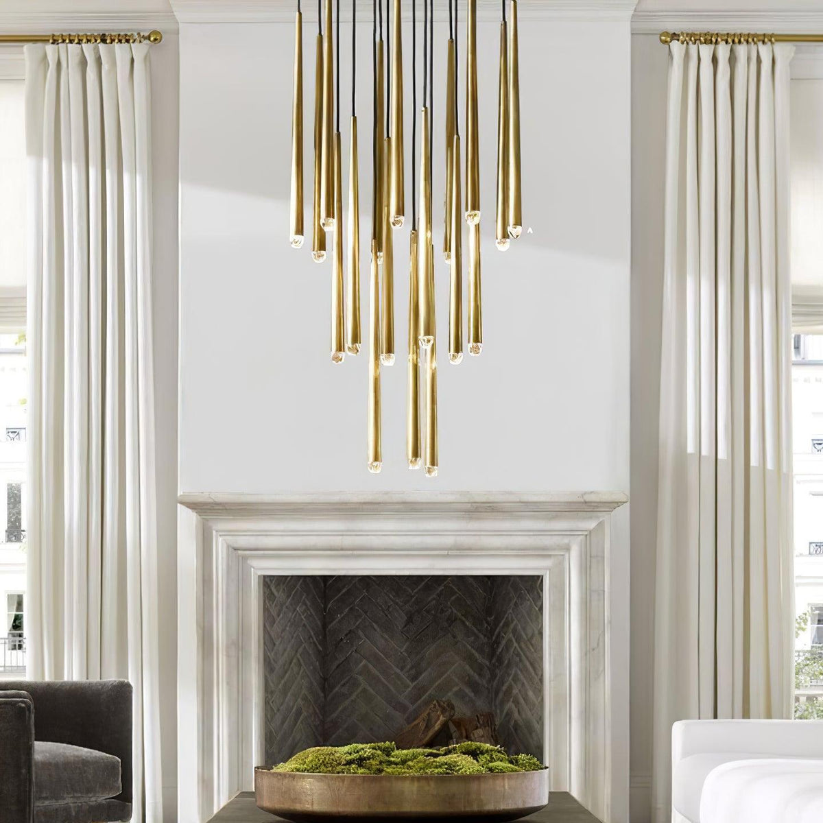 Larry Chandelier Crystal Brass Blackened Silver Staircase