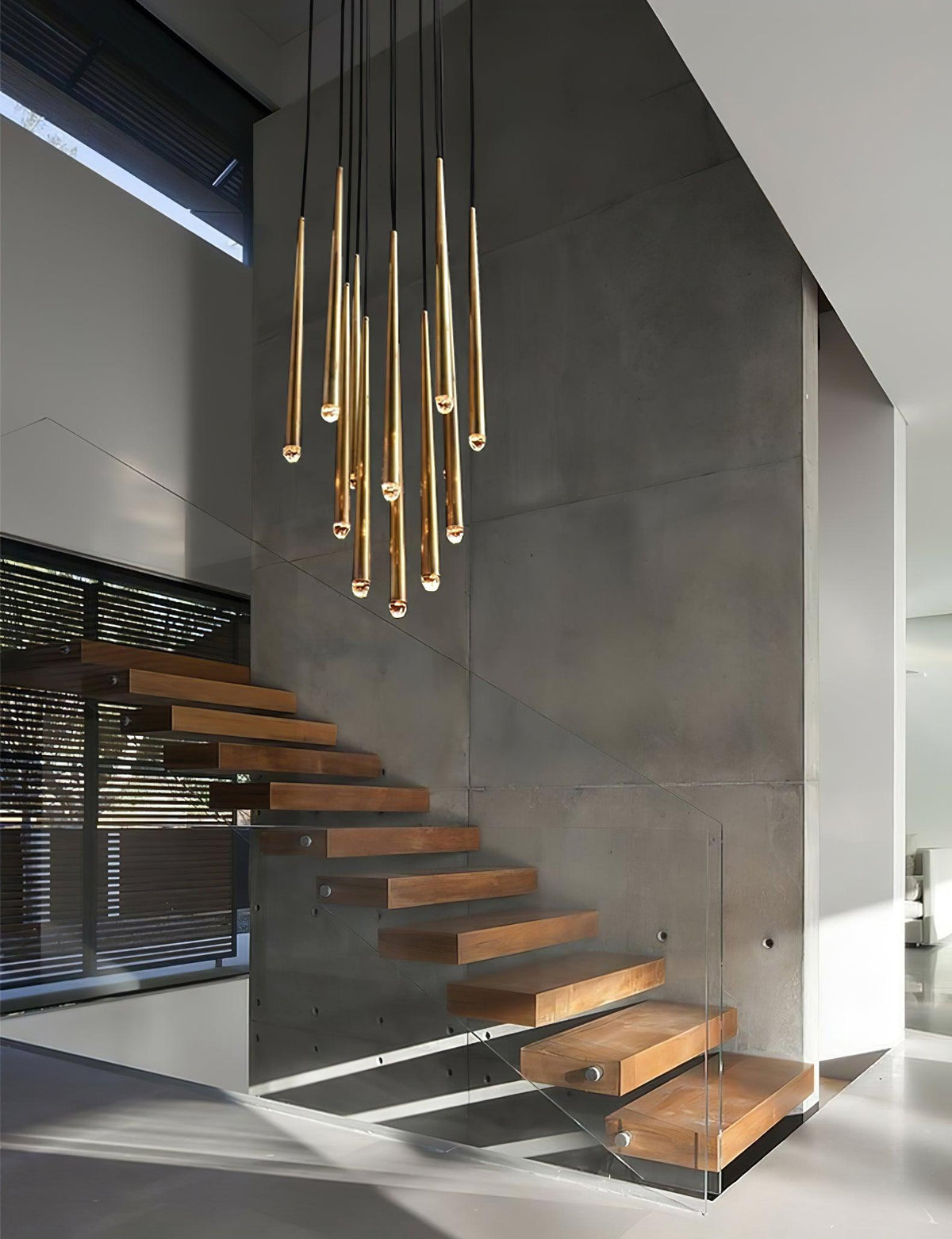Larry Chandelier Crystal Brass Blackened Silver Staircase