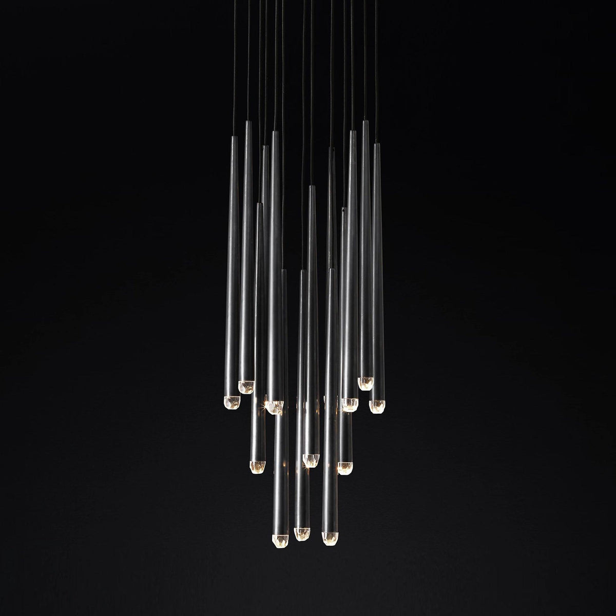 Larry Chandelier Crystal Brass Blackened Silver Staircase