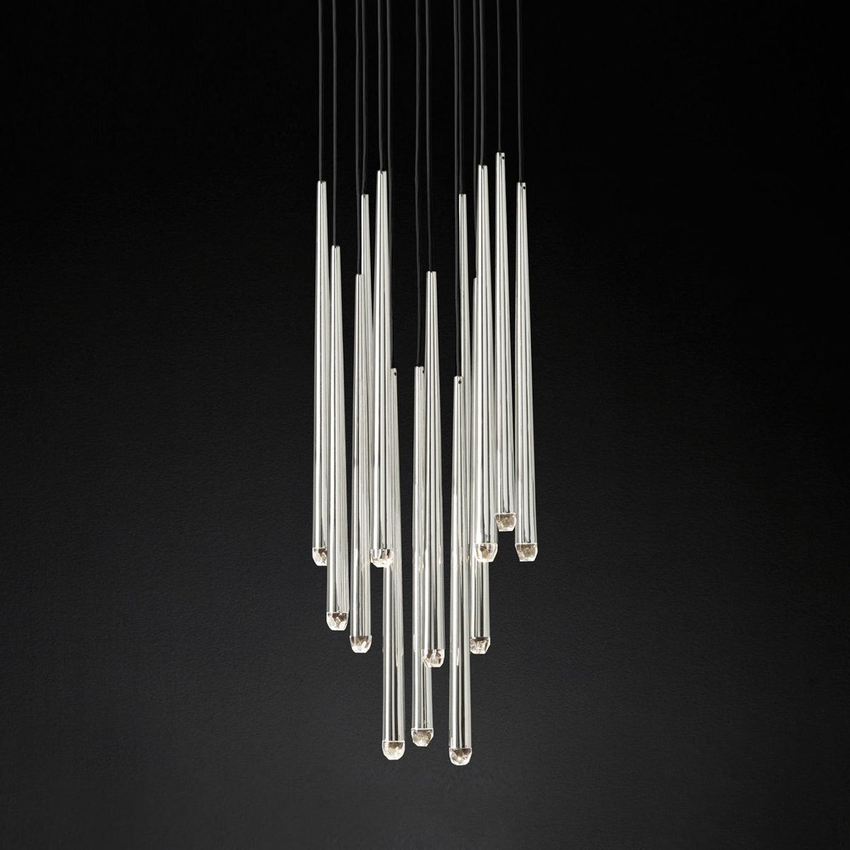 Larry Chandelier Crystal Brass Blackened Silver Staircase