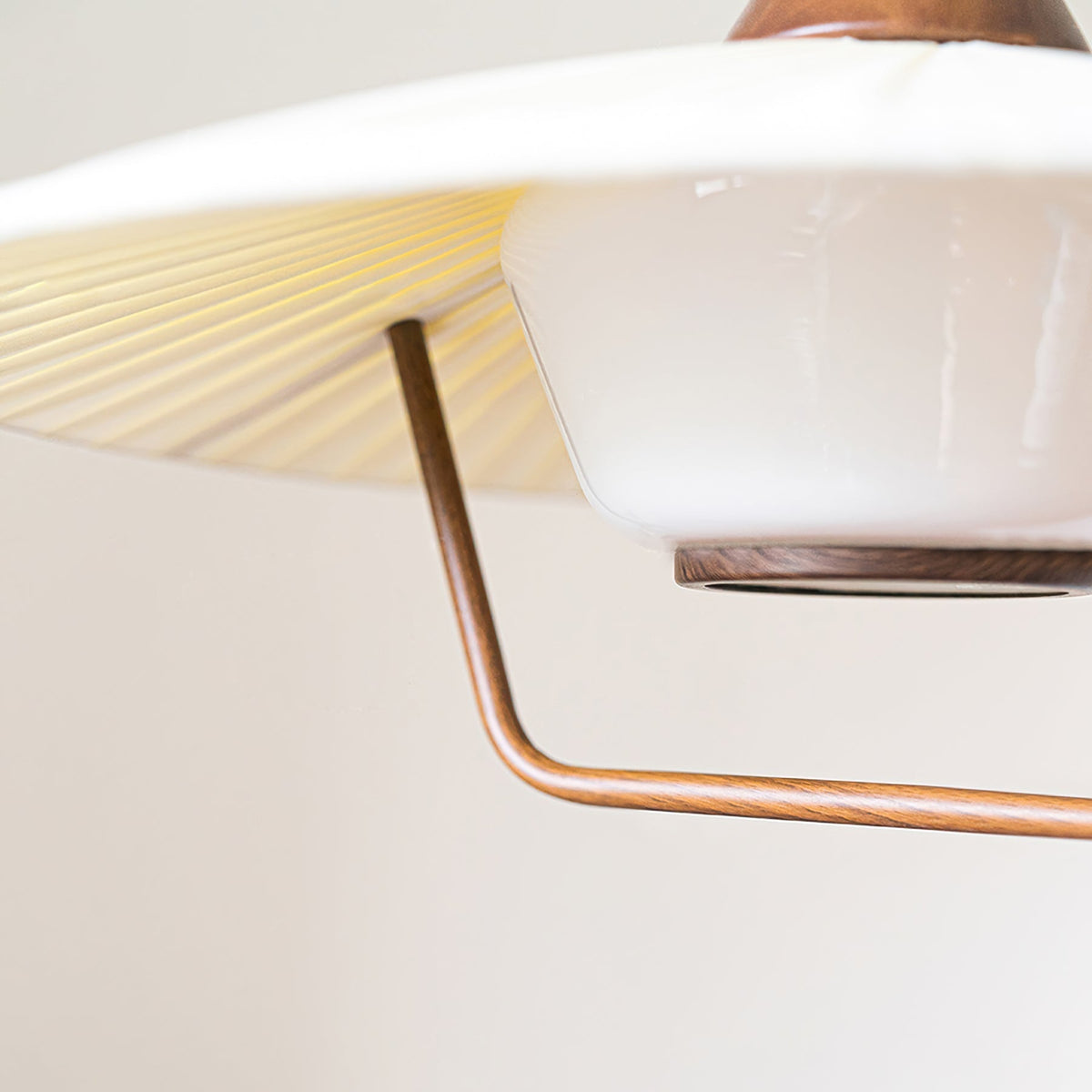 Vionne Mid-Century Wood and White Pendant Lamp