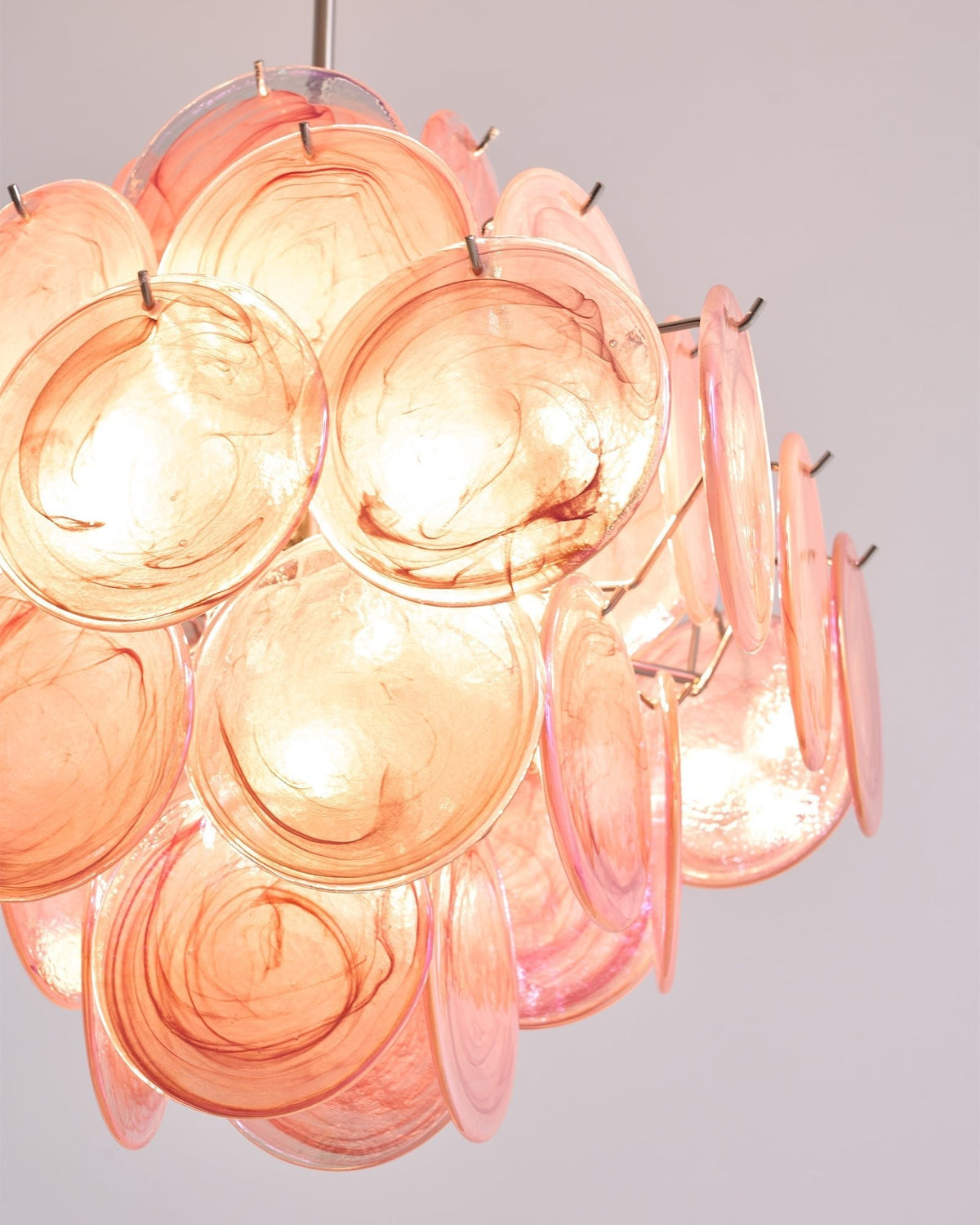 Celeian Chandelier Pink Glass Disc Layered Romantic