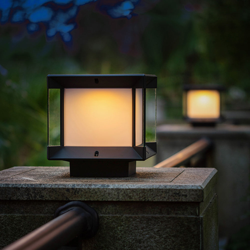 Piluger Modern Rectangular Metal Glass Outdoor Lamp, Black/Black-Gold