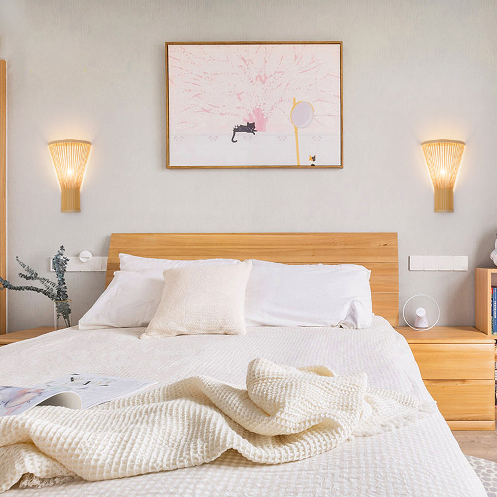 Tunules Led Wall Mounted Bedside Lamp, Rattan/, Bedroom
