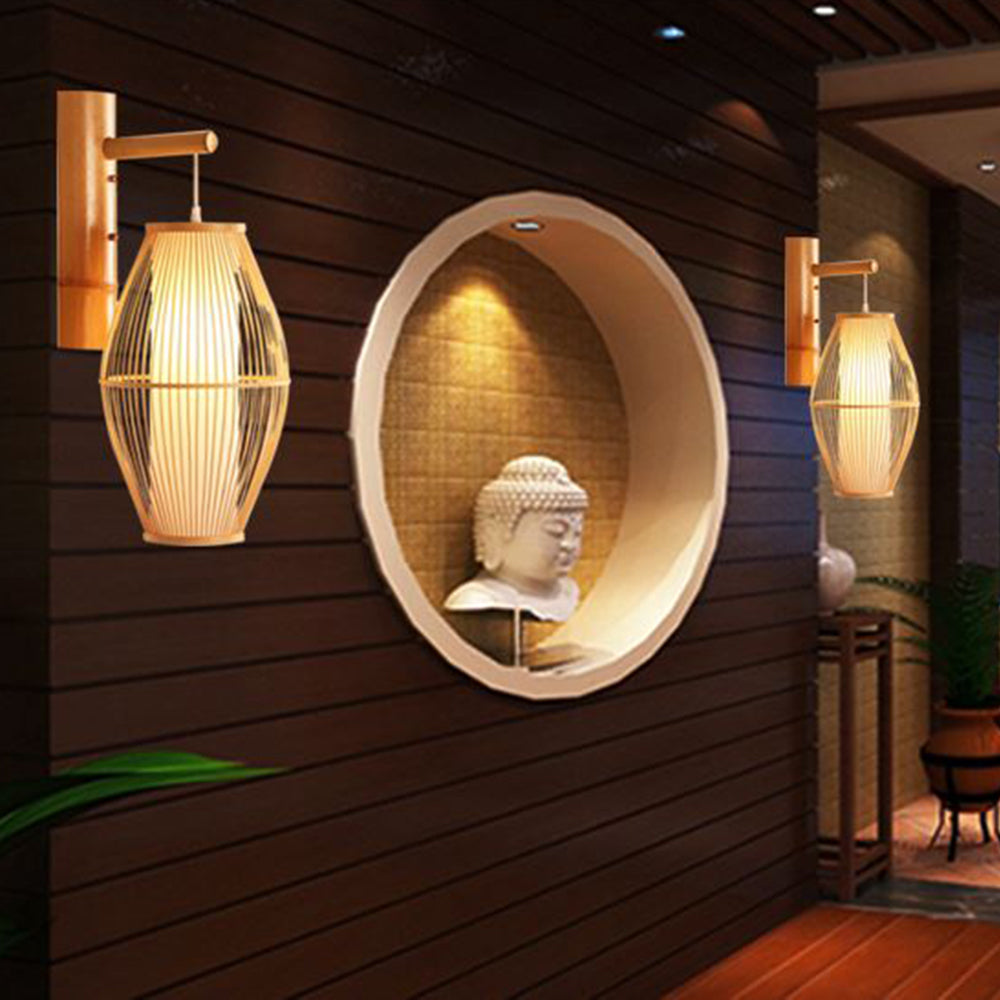 Kekipam Wall Lamp Rustic, Kekipam Rattan Weaving LED, Hallway Wall Sconce