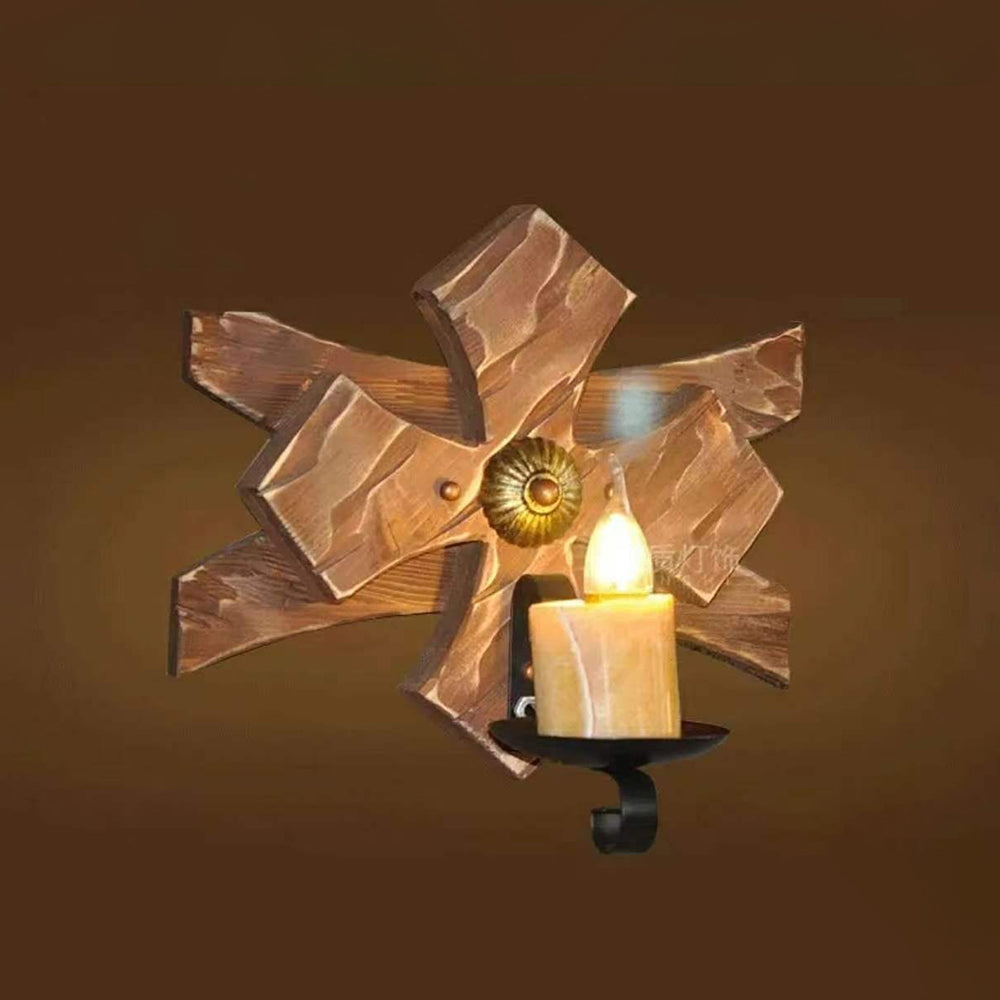 Vasekin Vintage Candle & Lantern LED Wall Lamp, Wood/Metal, Gold, Bedroom