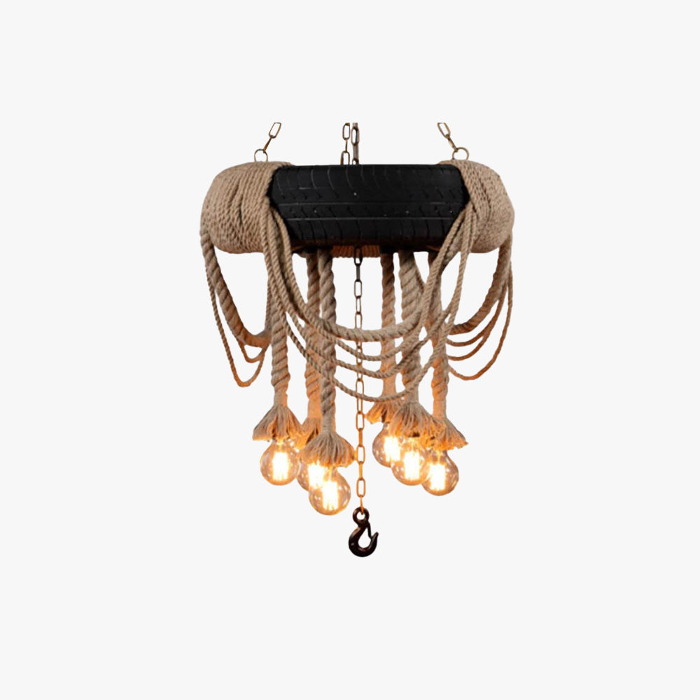 Pitobosu Vintage Industrial Chandelier Hemp Rope Tyre Dining Room