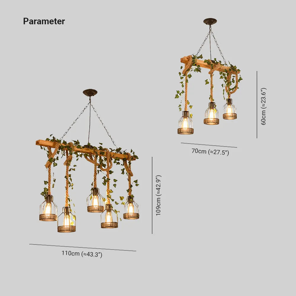 Mepenoru Caged Vintage Farmhouse Wood Beam Pendant Light 3/5 Heads