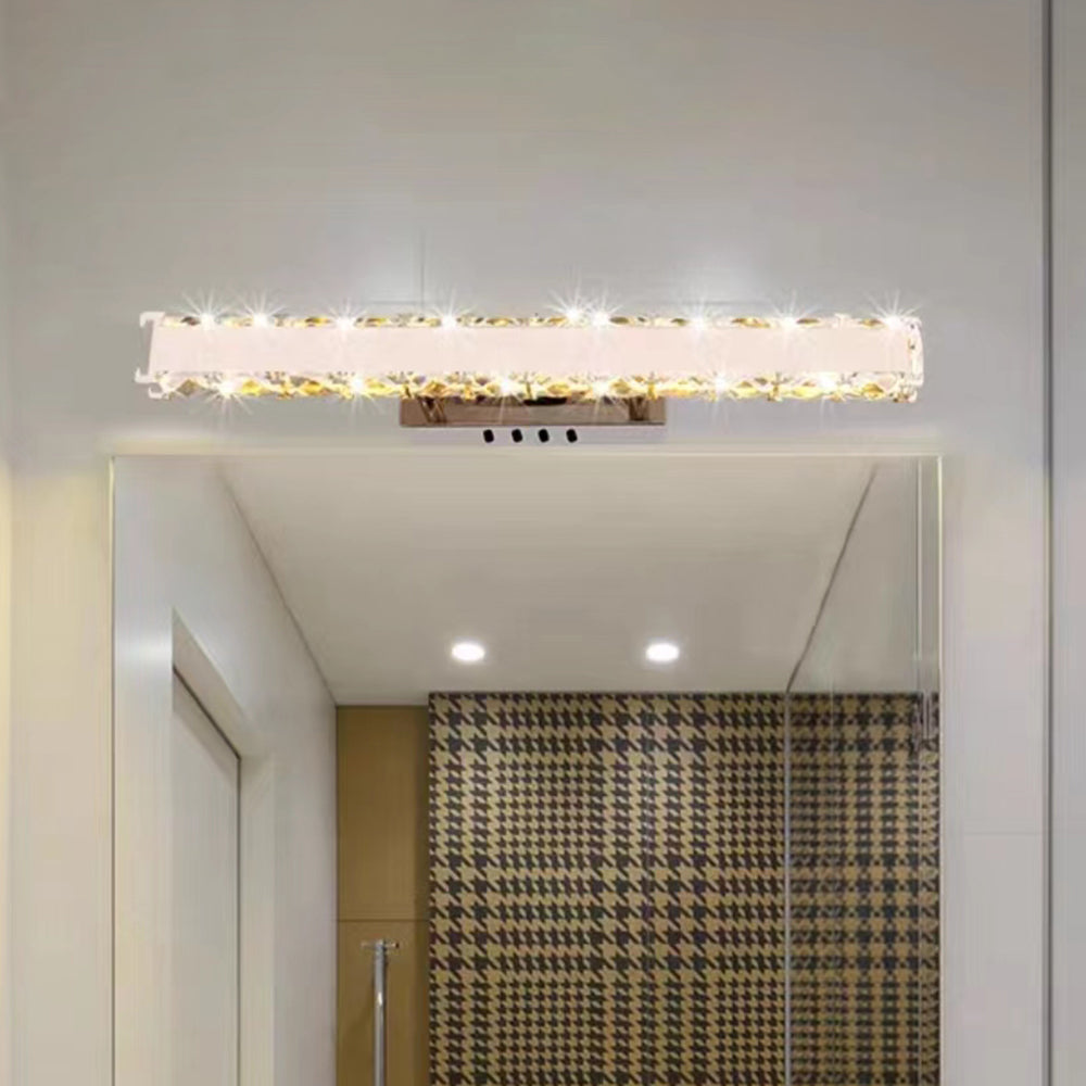 Sigavek Modern Rectangular Metal/Crystal Mirror Front Wall Lamp, Gold