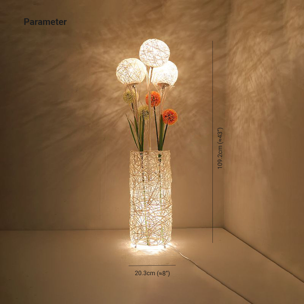 Hatenon Retro Vase Wood Rattan Floor Lamp, White/Brown
