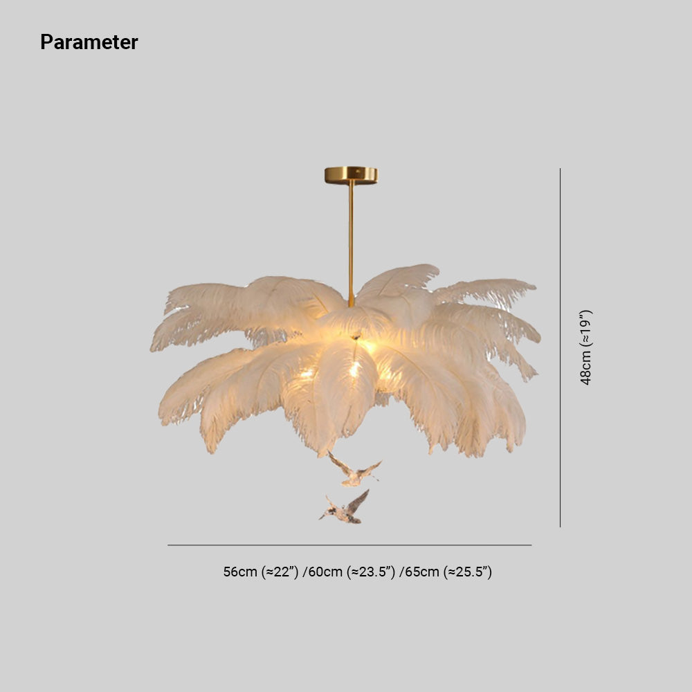 Wagires Ostrich Contemporary Elegant Feather Chandelier, White