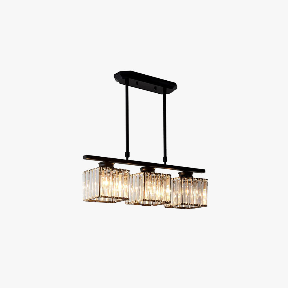 Wuperal Crystal Square Pendant Light, Black & Gold, 3/4 Heads