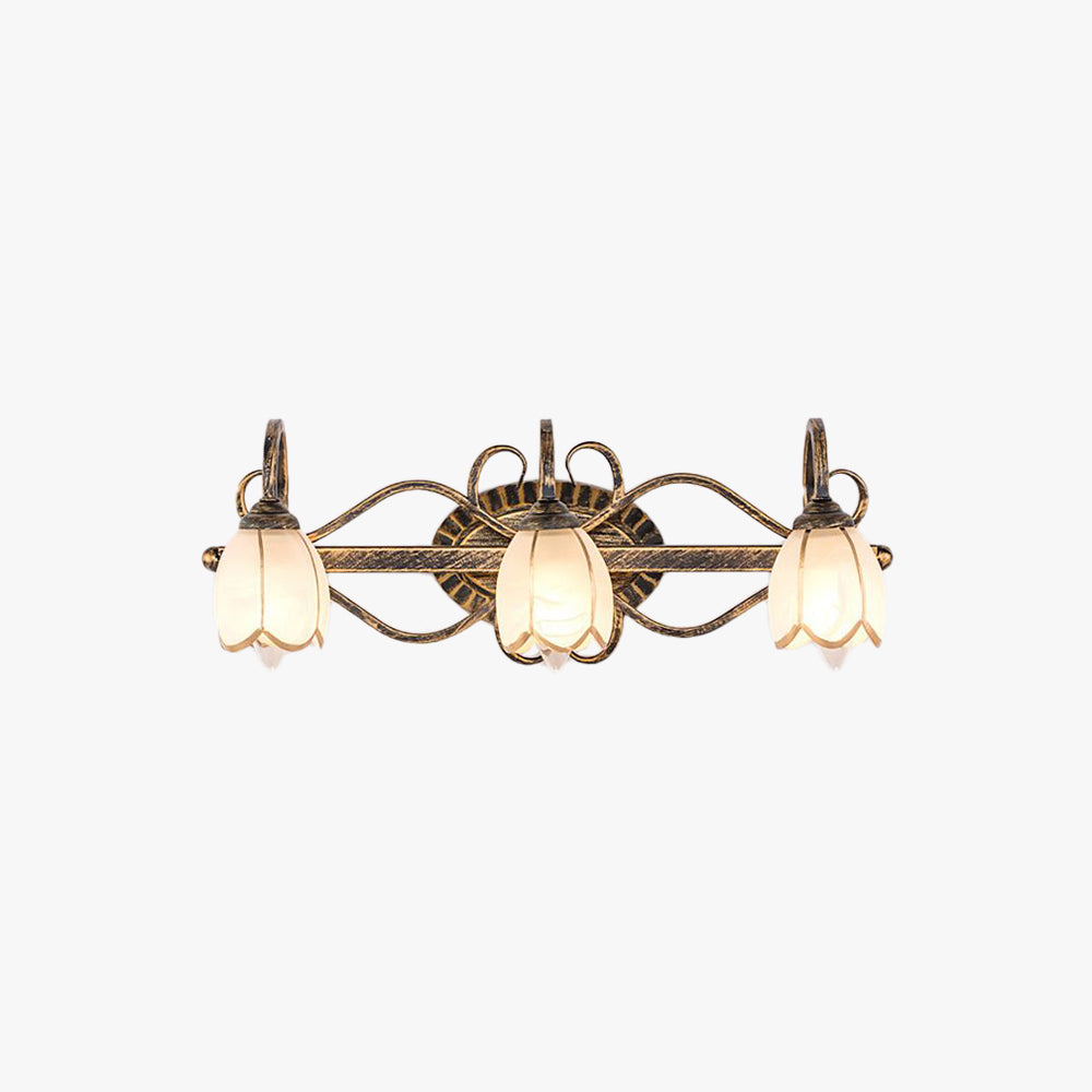 Falugok Antique Brass Flower Mirror Front Vanity Wall Lamp
