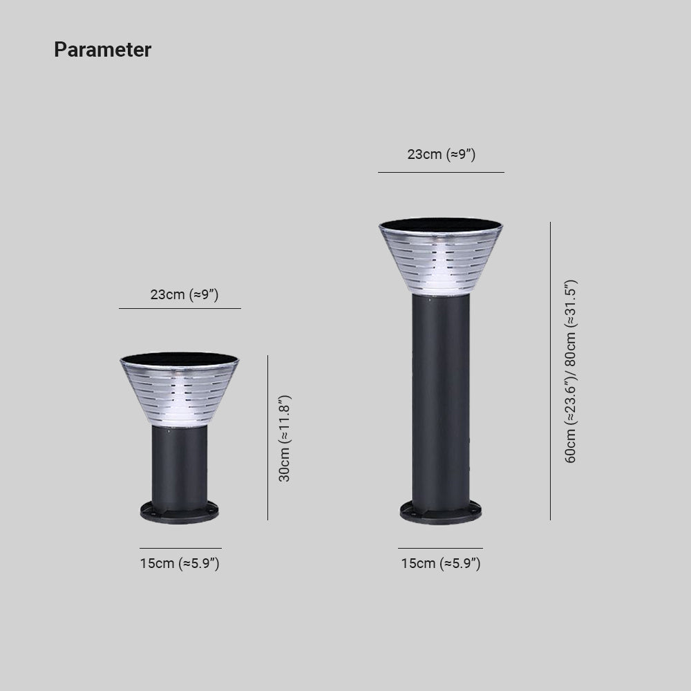 Koboper Modern Conical Solar Outdoor Bollard Light, Black