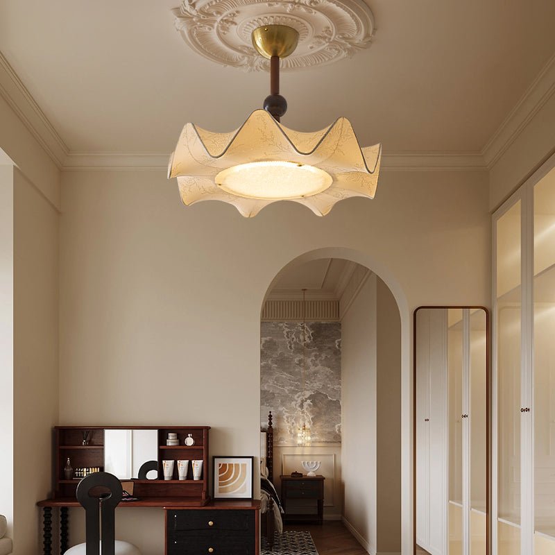 Reragol Ceiling Light Floral-patterned etched fabric Wood