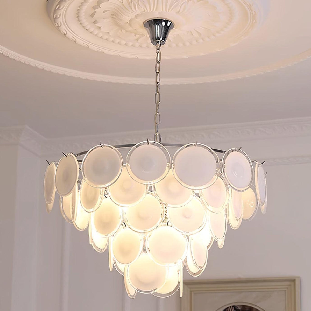 Lumirae Chandelier Cascading Frosted Glass Discs