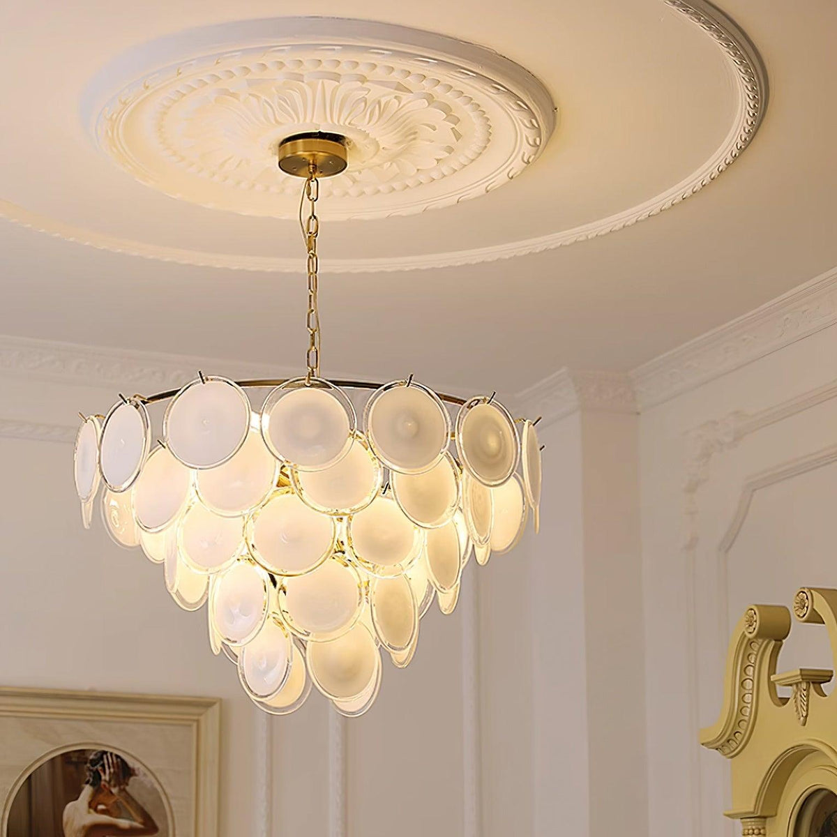 Lumirae Chandelier Cascading Frosted Glass Discs