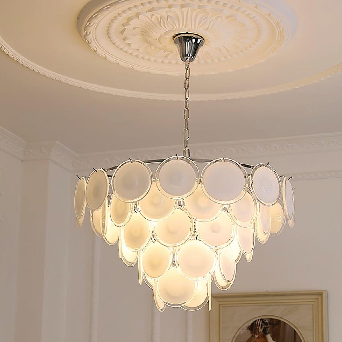 Lumirae Chandelier Cascading Frosted Glass Discs