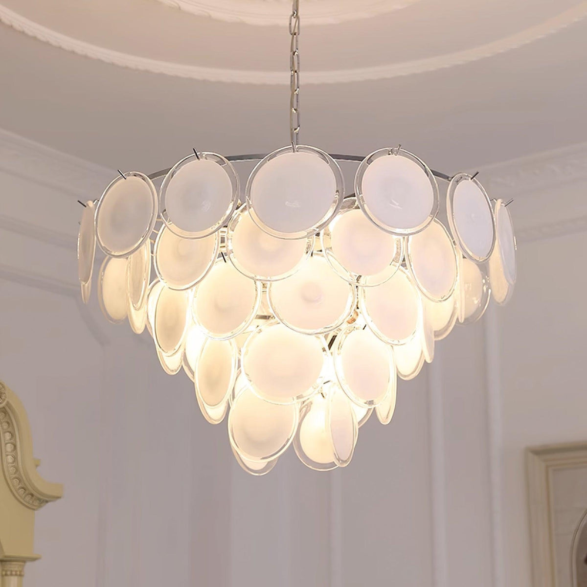 Lumirae Chandelier Cascading Frosted Glass Discs