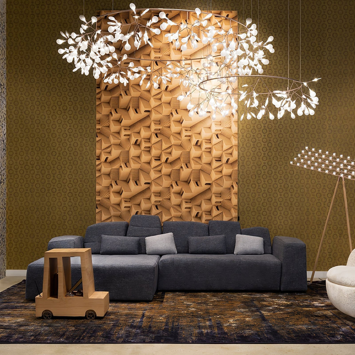 Siremud Unique Round Sputnik Art Deco Firefly Chandelier, Living Room/ Bedroom